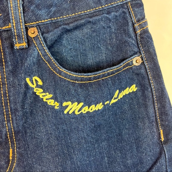 Sailor Moon Meets GU Cropped Fray Hem Jeans, size Medium - Picture 7 of 11